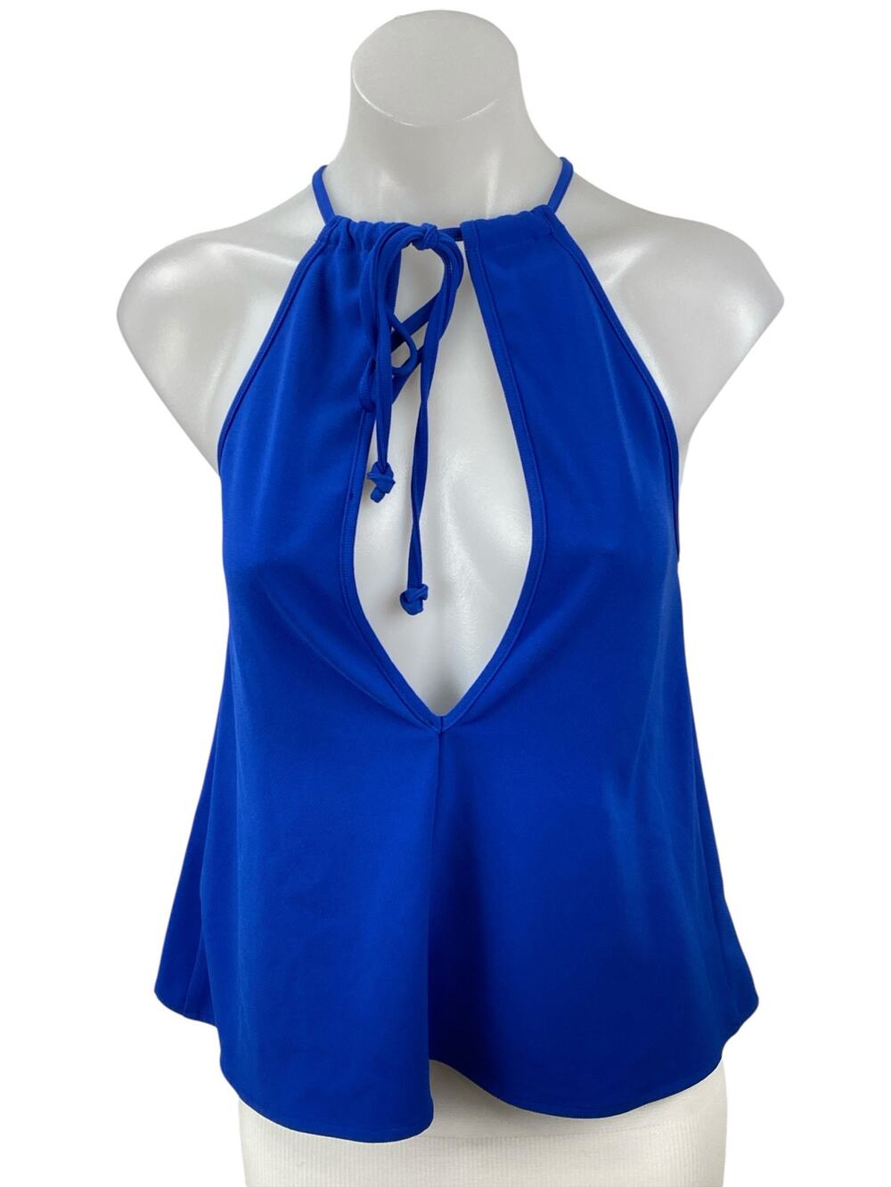 The Fifth Women's Blue High Neck Sleeveless Cutout Plunge Tank Blouse Top Size S
